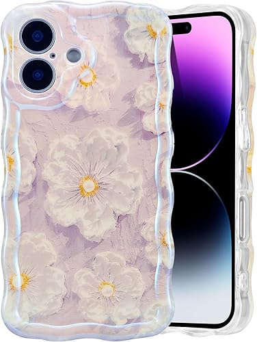 Miniatura 48 de EYZUTAK - Funda protectora de TPU para iPhone 12 Pro, estilo retro colorido, diseño láser brillante de pintura al óleo, estampado floral, borde Azul