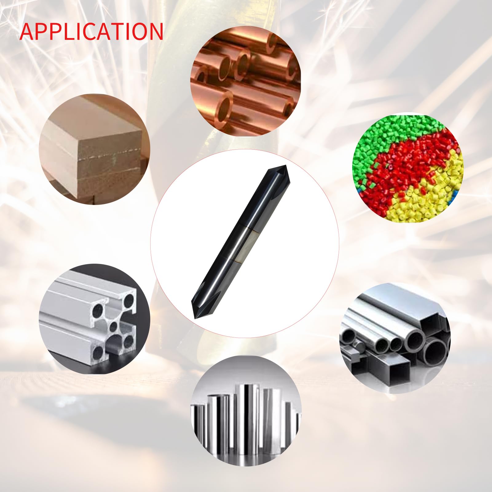 Frez do fazowania z litego węglika spiekanego 3/8", średnica cięcia 9,5 mm, średnica pręta 9,5 mm, długość całkowita 6,3 cm, 4 rowki, kąt fazowania 90°, podwójny