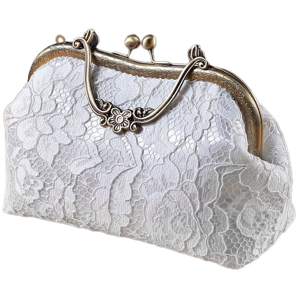 Sac à main vintage avec chaîne brodée florale et poignée en métal pour soirée