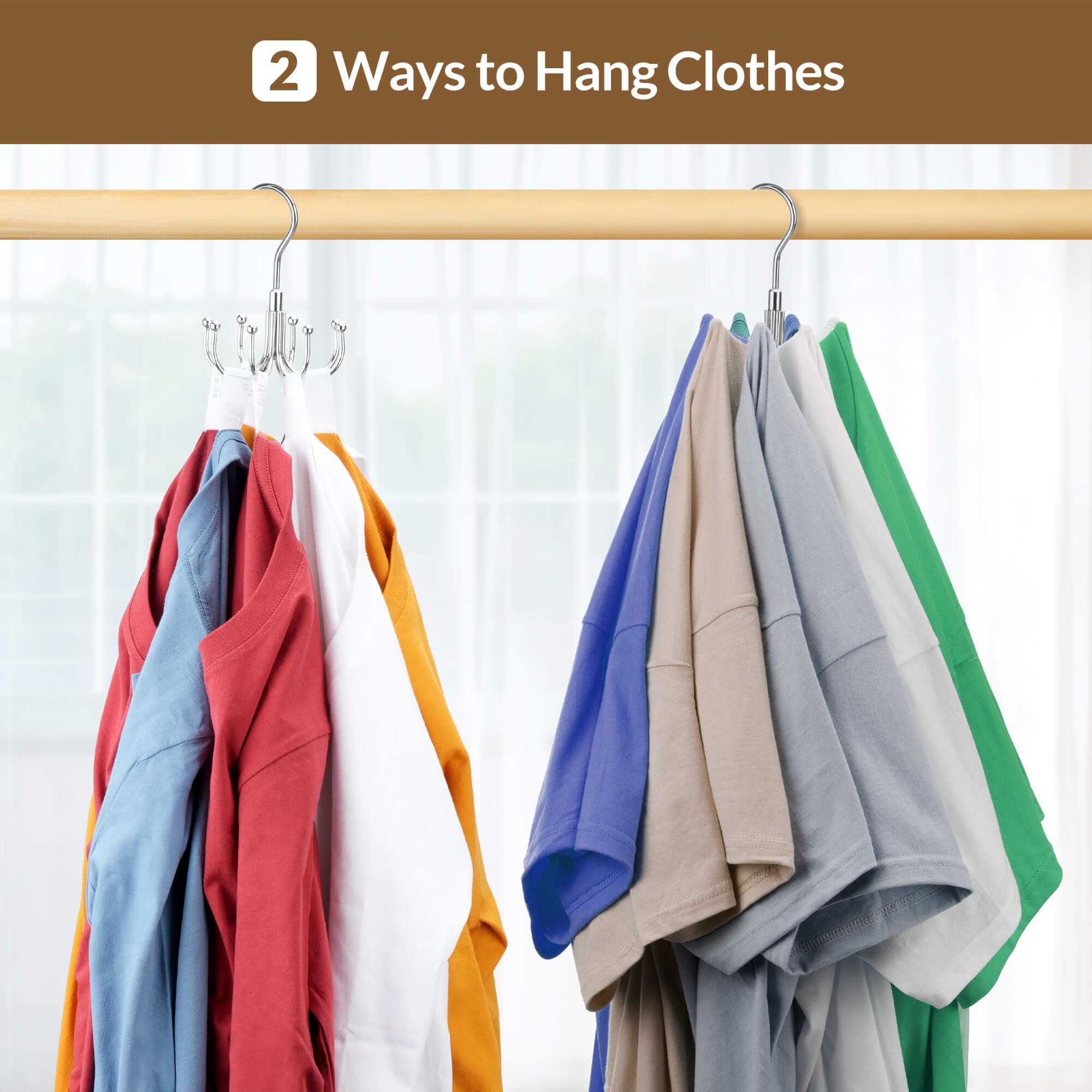 ZEDODIER Paquete de 2 perchas para ahorrar espacio para ropa, perchas giratorias resistentes para camisas con 16 ganchos, organizador de múltiples camisas antideslizantes para camisetas, sudaderas con