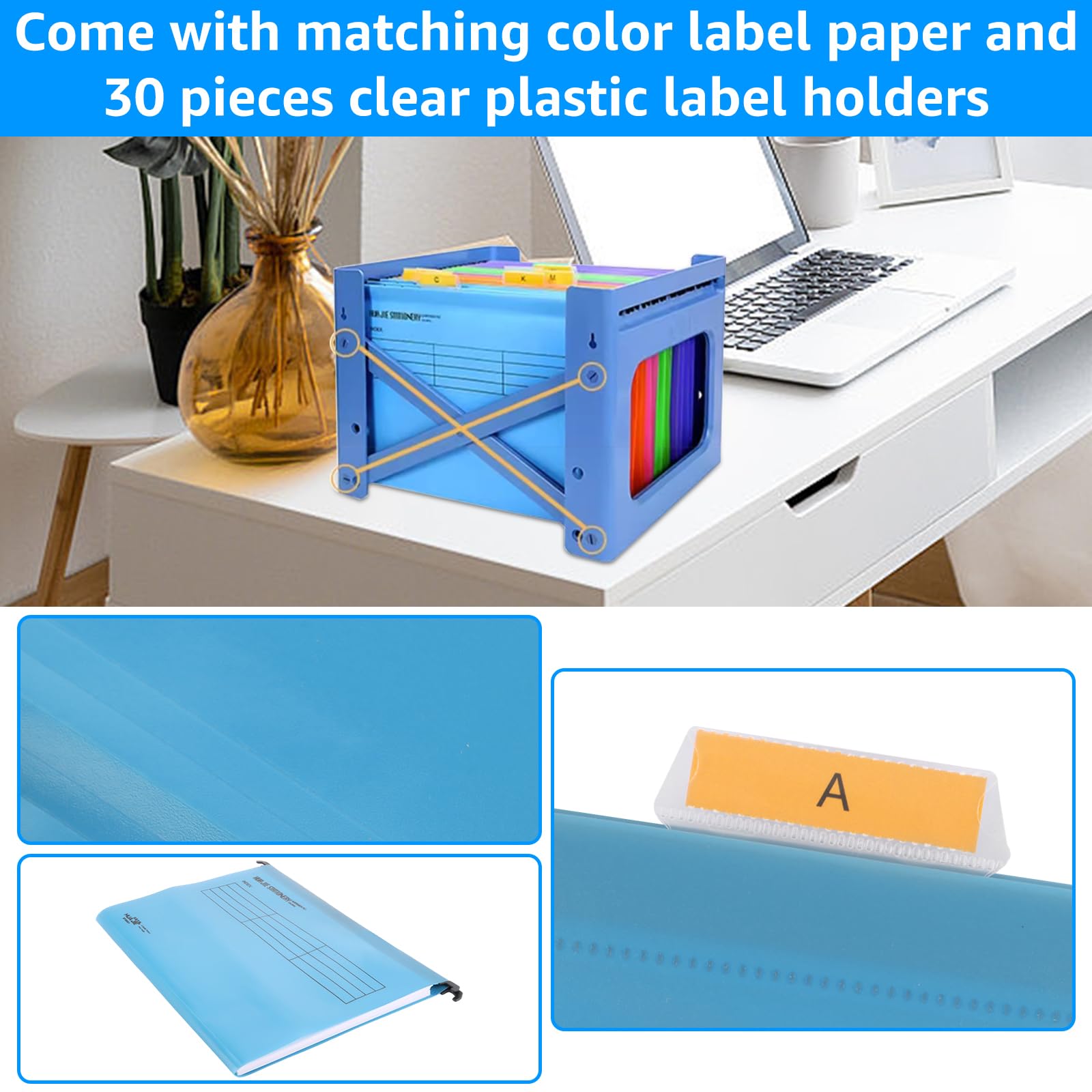 SHUESS 30 cartelline sospese, formato A4, blu con linguette e inserti per carte, per scuola, lavoro, ufficio, casa