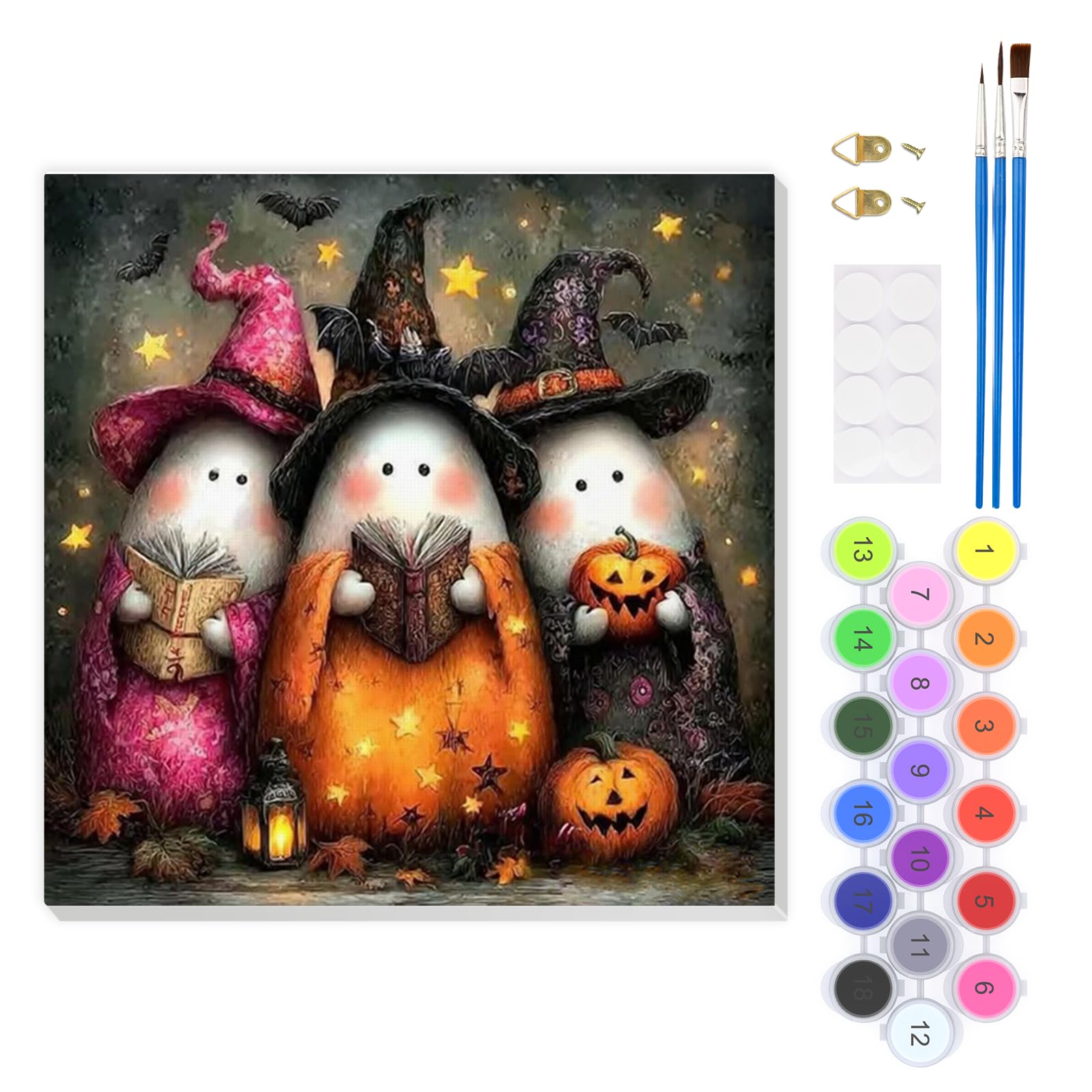 EOBROMD Ghost Wizard Paint by Numbers for Adults with Frame, Halloween Paint by Numbers Kits, DIY Color Oil Painting Acrylic Easy Painting by Numbers for Gift Home Wall Decor (8x8inch)