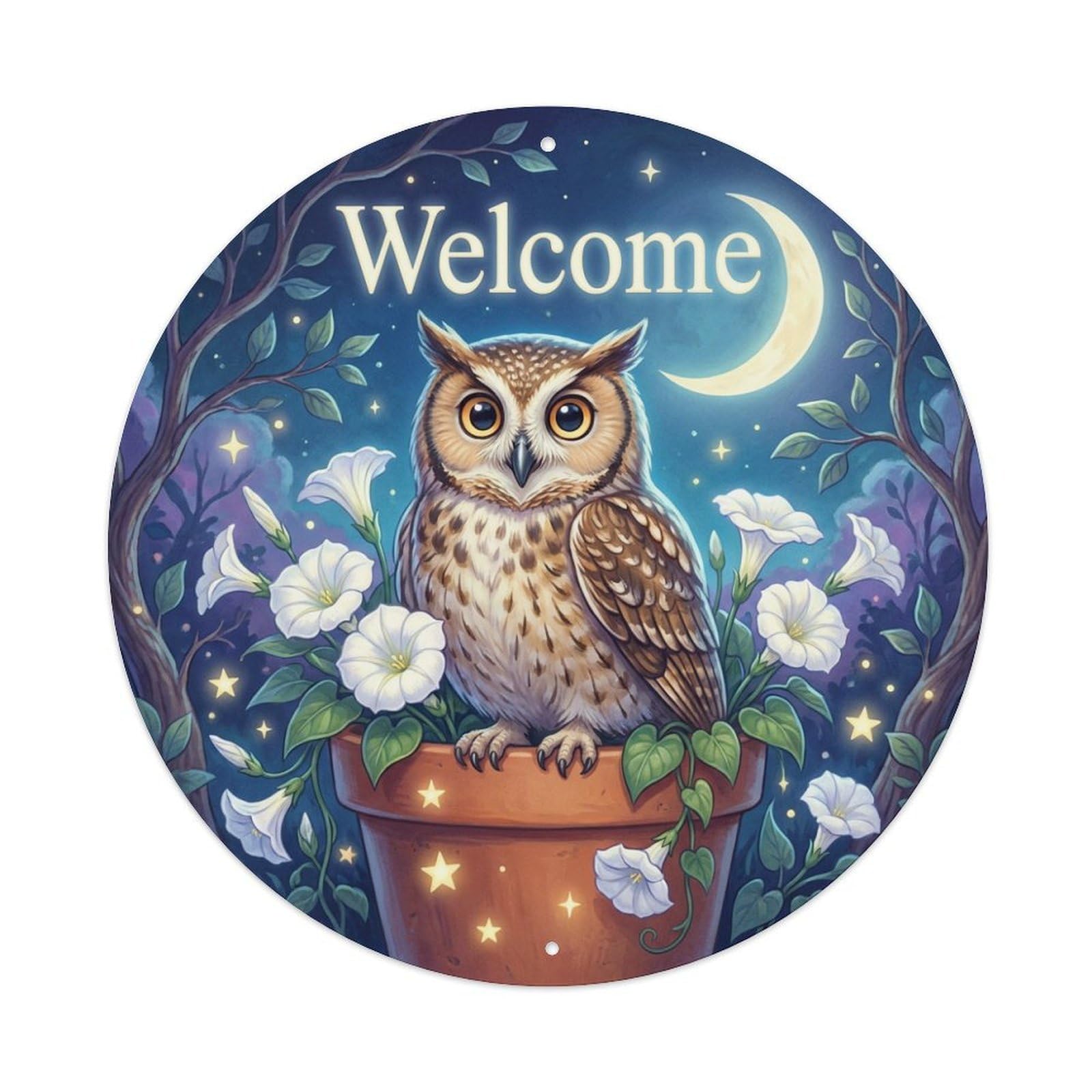 Welcome Owl Moonlit Branch Metal Tin Sign