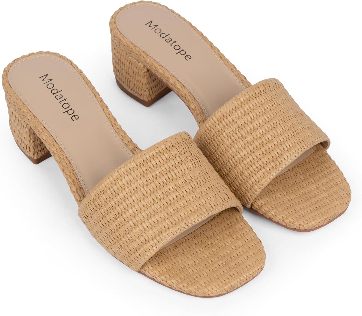 Modatope Braided Sandals Women Chunky Heel Square Toe Sandals for Women Open Toe Heeled Mules - Image 5