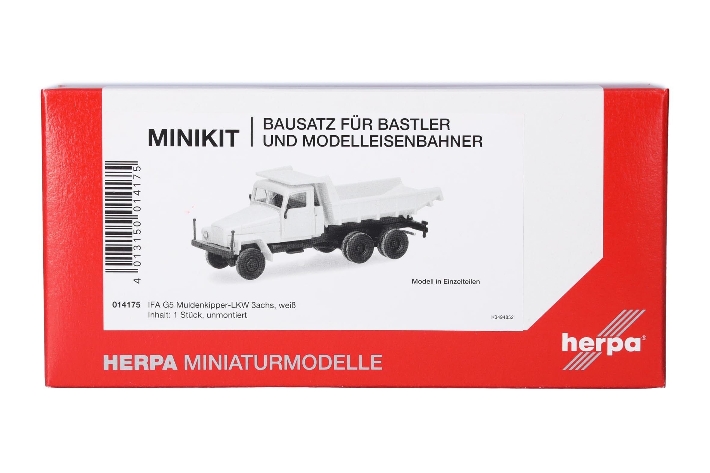 Herpa model building kit MiniKit IFA G5 dumper tipper truck 3axles, white (1 piece), MiniKit, on a scale of 1:87, plastic miniature for handicraft work, collectors edition
