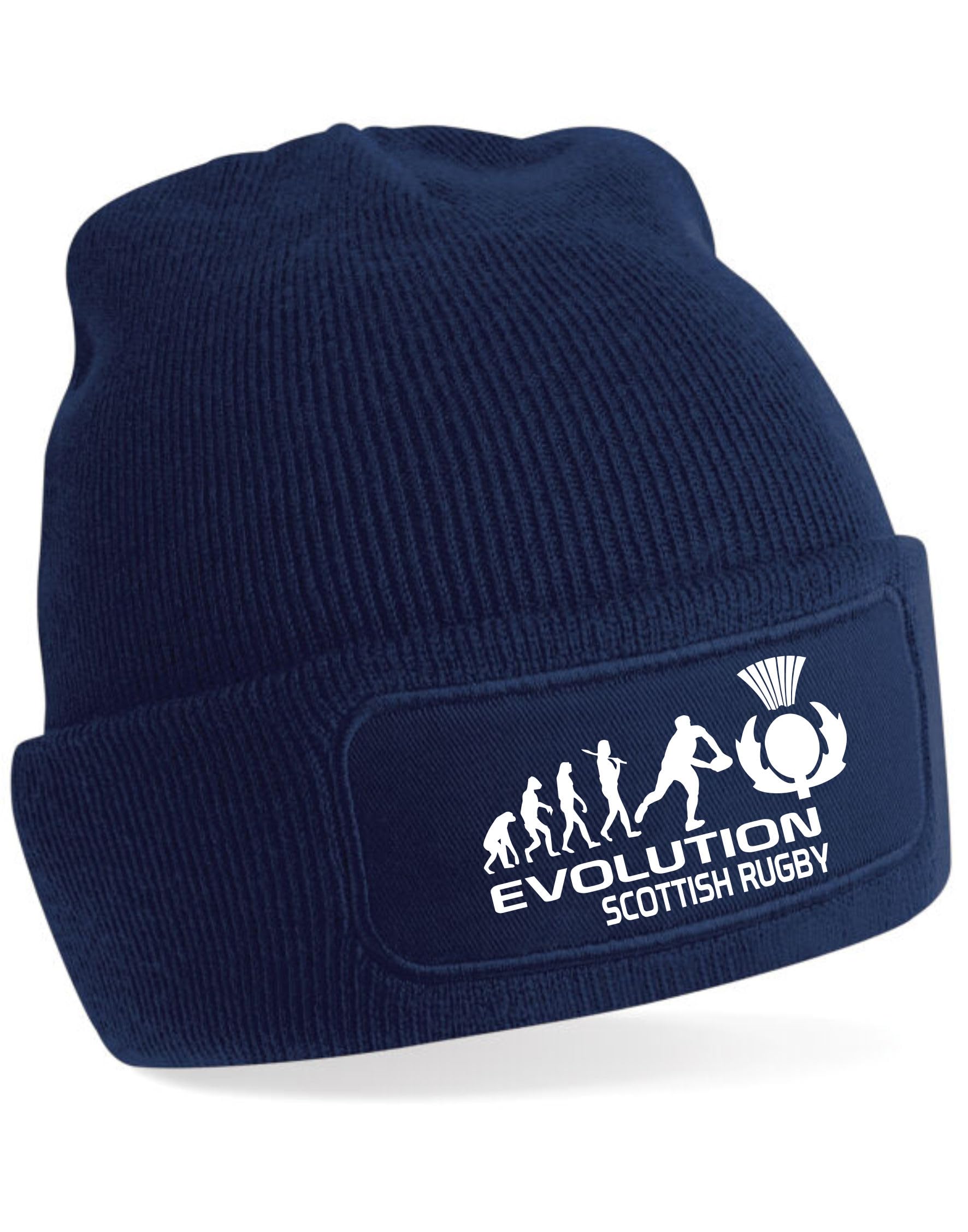 Print4u Women's Blue Evolution Of Scottish Rugby Beanie Hat Gift For Rugby Fans Men &