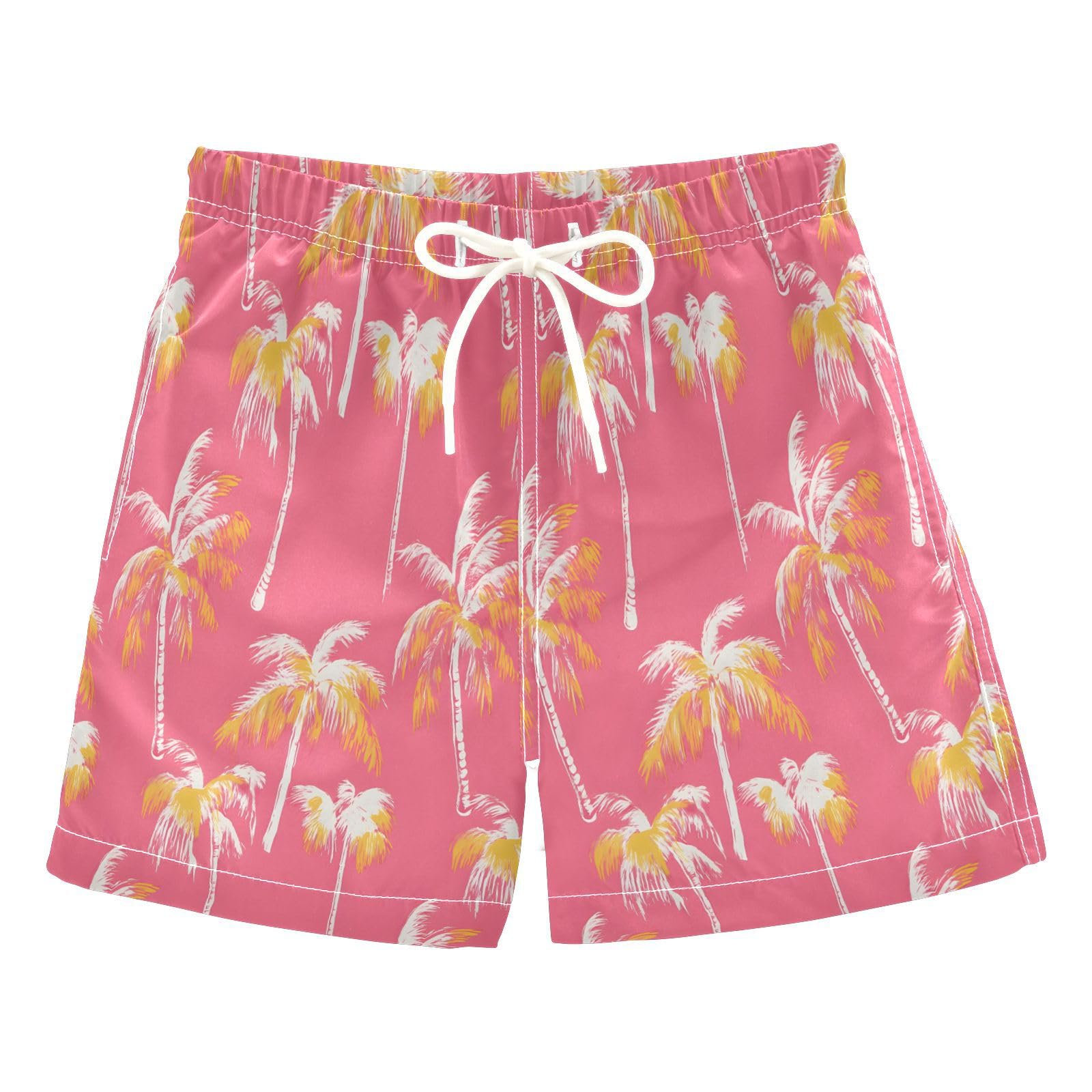 Boys Swim Trunks Toddler Swim Shorts Little Boys Swimwear Gold White Plam Tree Bathing Suit Swimsuit