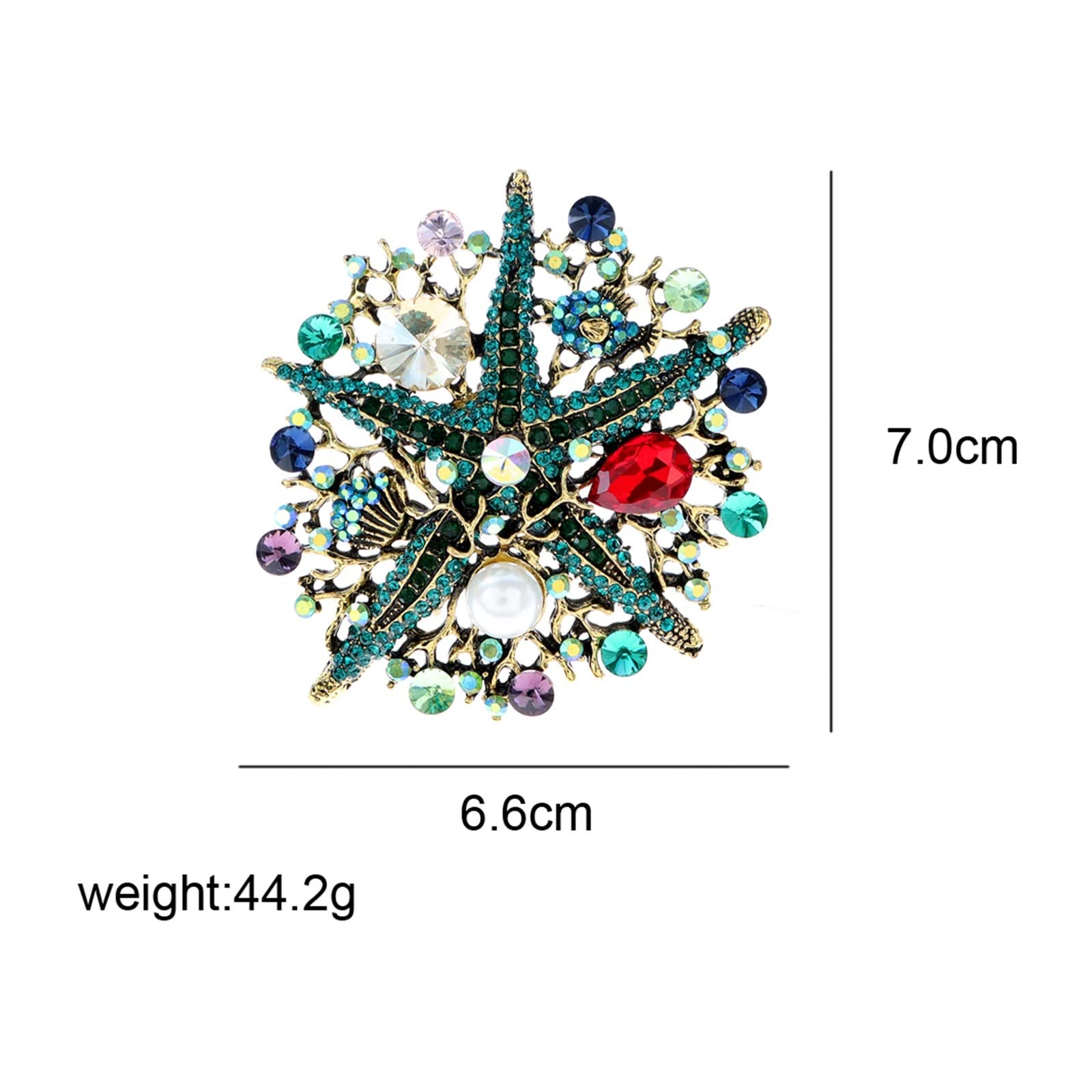 CAREG Bunte volle Strass Seestern Broschen passend for Frauen Vintage Meer Design Pin große Pin neu Durable