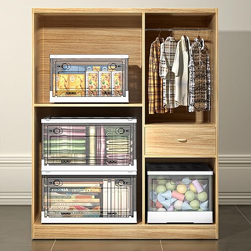 Miniatura 7 de Paquete de 5 cajas de almacenamiento plegables, contenedores de almacenamiento de plástico apilables de 17 galones con ruedas, caja de