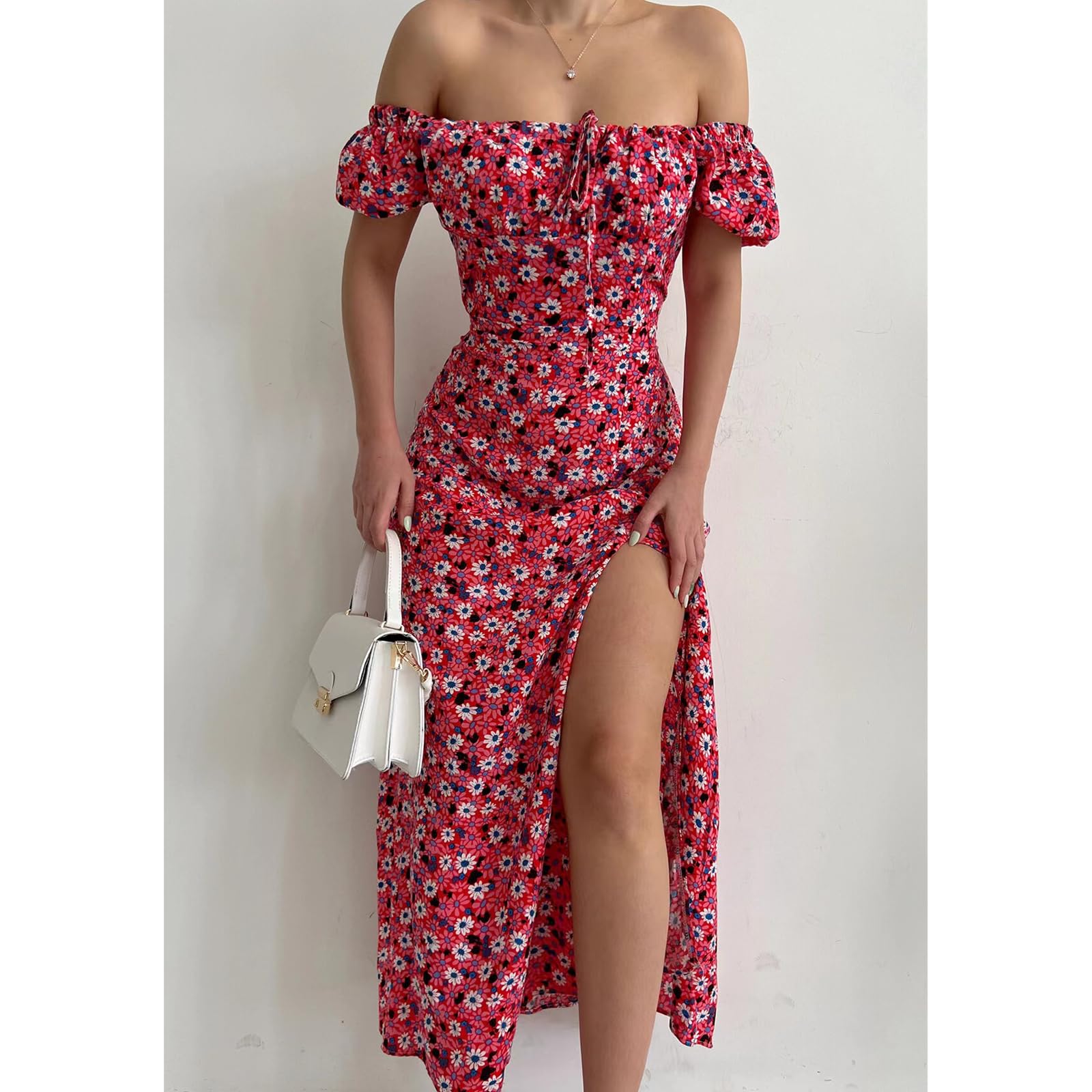 Vestidos de Verano Vestidos Femeninos Elegantes Vestidos de Hombro Y Espalda Abiertos Cintura de Verano Vestidos Largos Vestidos de Manga Corta Envueltos en Caderas Fiesta, HUTALIM, Azul, XL