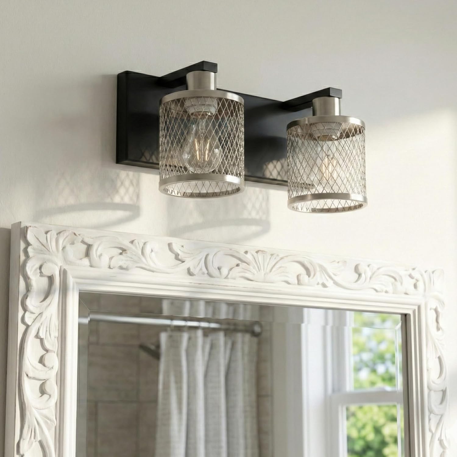 Bathroom Light Fixtures Brushed Nickel Vanity Lights 13 inch 2 Lights Farmhouse Bathroom Vanity Light Vintage Design Wall Sconces Lighting for Mirror Attic Corridor Cellar Wall Lamps