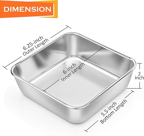 Miniatura 9 de P&P CHEF Molde cuadrado para hornear pasteles (9 pulgadas), bandeja cuadrada de acero inoxidable para lasaña y brownie, bandeja para pastel de