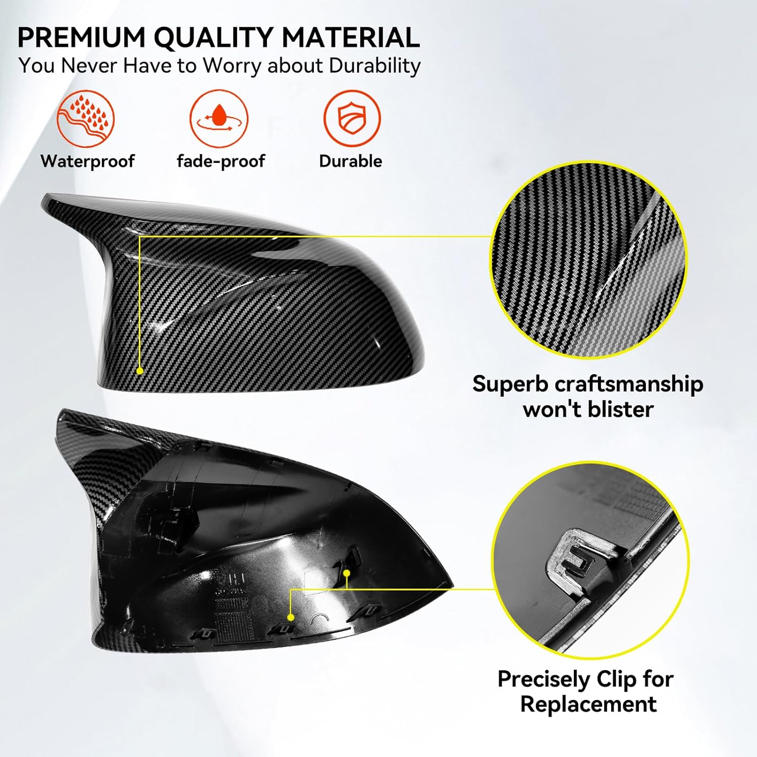 Mirror Cover Caps for F15 F25 - Durable Quality Glossy Black, Compatible with BMW X3 F25 X4 F26 X5 F15 X6 F16 2014-2018 - Upgrade Your Ride Now (Carbon Fiber Look)