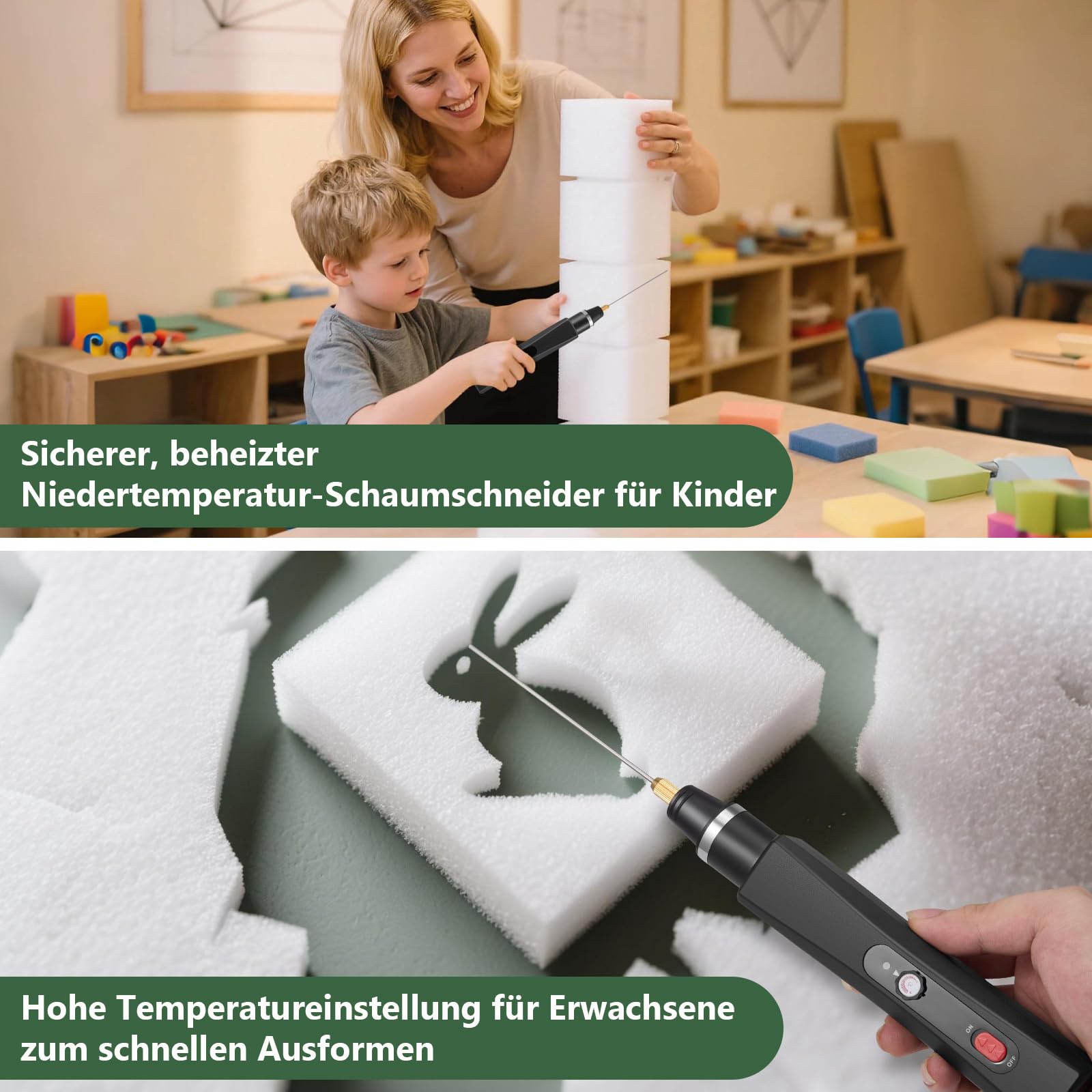 Styroporschneider Heißdrahtschneider Akku mit Thermostat,Elektrischer Styropor Schneider mit LED-Vorleuchte, Heiß-Styroporschneider für Schnittkanten Kunststoffe & styropor (Schwarz)
