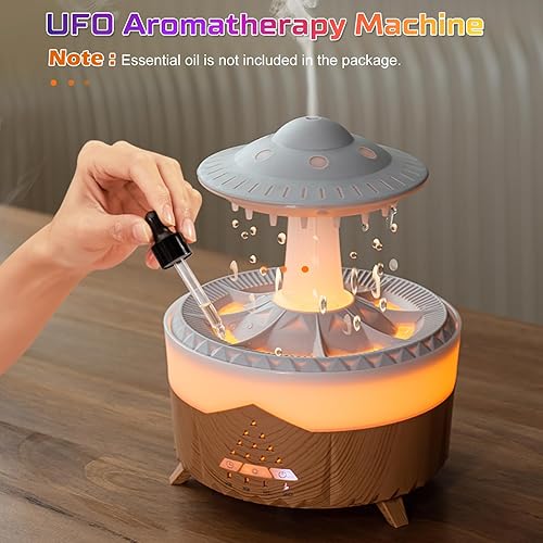 Miniatura 5 de Biupky Humidificador de lluvia Difusor Humidificador de goteo de agua con lámpara de cascada remoto Humidificador UFO Sonidos de lluvia