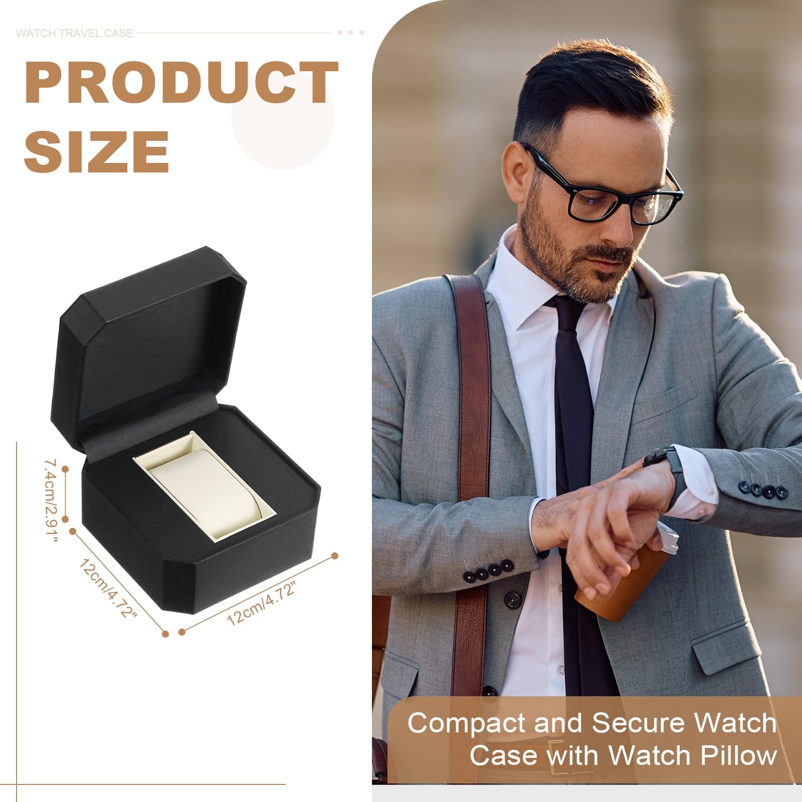 uxcell Watch Travel Case, PU Leather Watch Storage Box Holder Organizer, 1 Slot for 1 Watch, Portable Watch Case Box Leather Watch Roll for Men and Women Gift Birthday Anniversary, Black