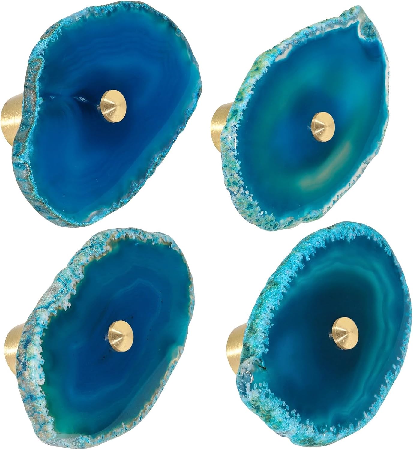 TUMBEELLUWA Natural Blue Agate Slice Cabinet Knobs, Set of 4 Decorative Drawer Pull Handles for Dresser Wardrobe Cupboard
