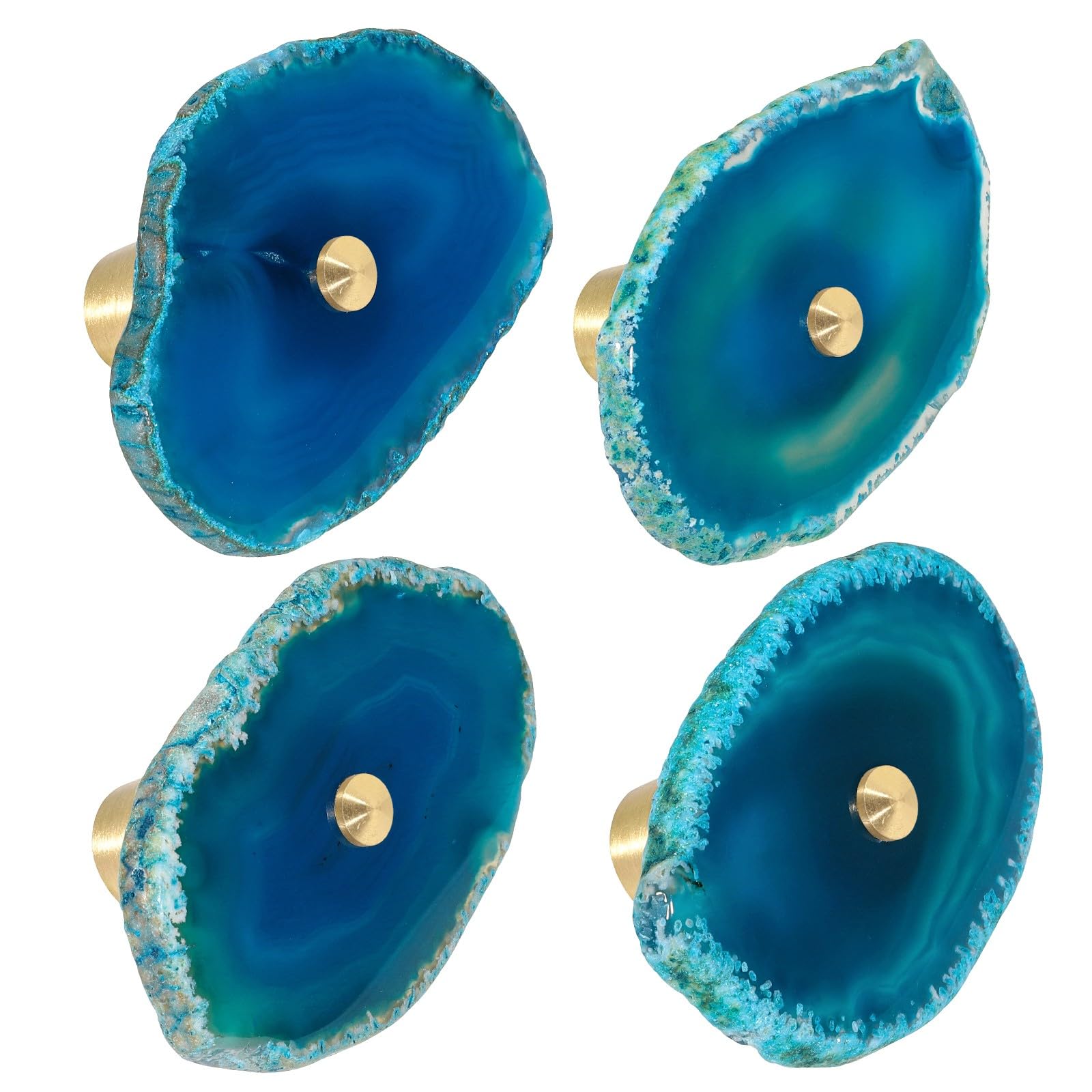 TUMBEELLUWA Natural Blue Agate Slice Cabinet Knobs, Set of 4 Decorative Drawer Pull Handles for Dresser Wardrobe Cupboard