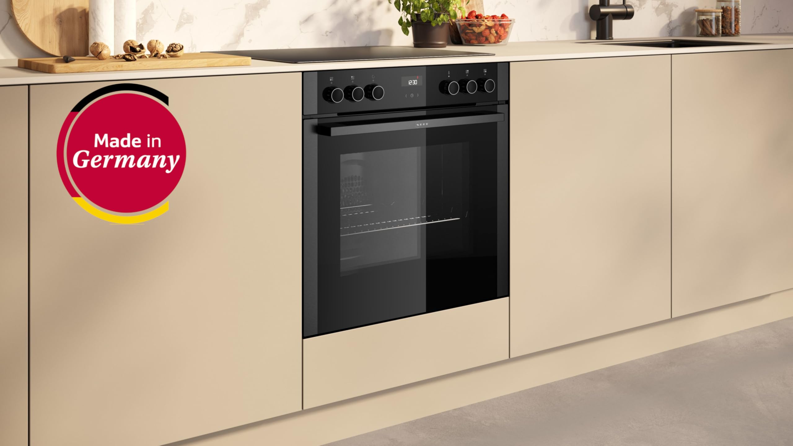 NEFF E1ACE2AG3, N50, Einbau-Herd, Made in Germany, LCD-Display, 3D Heißluft, CircoTherm, Soft Close und Soft Opening, Easy Clean, Kindersicherung, Schnellaufheizung, 60 x 60 cm, Graphite-Grey