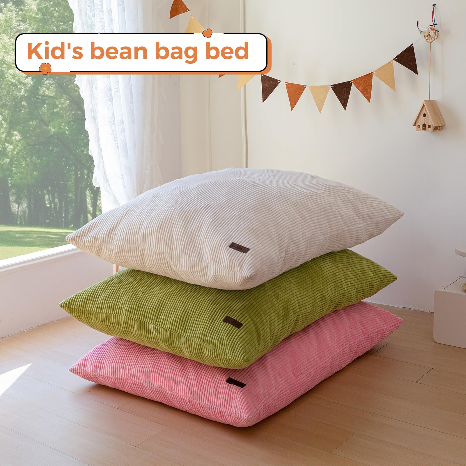 MAXYOYO Sitzsack aus Kord, großer Lounge-Bodenkissen für Kinder | Kinder-Sitzsack aus Kord abnehmbarem Bezug, großes flauschiges Bodenkissen mit Schaumstofffüllung für Wohn- und Schlafzimmer