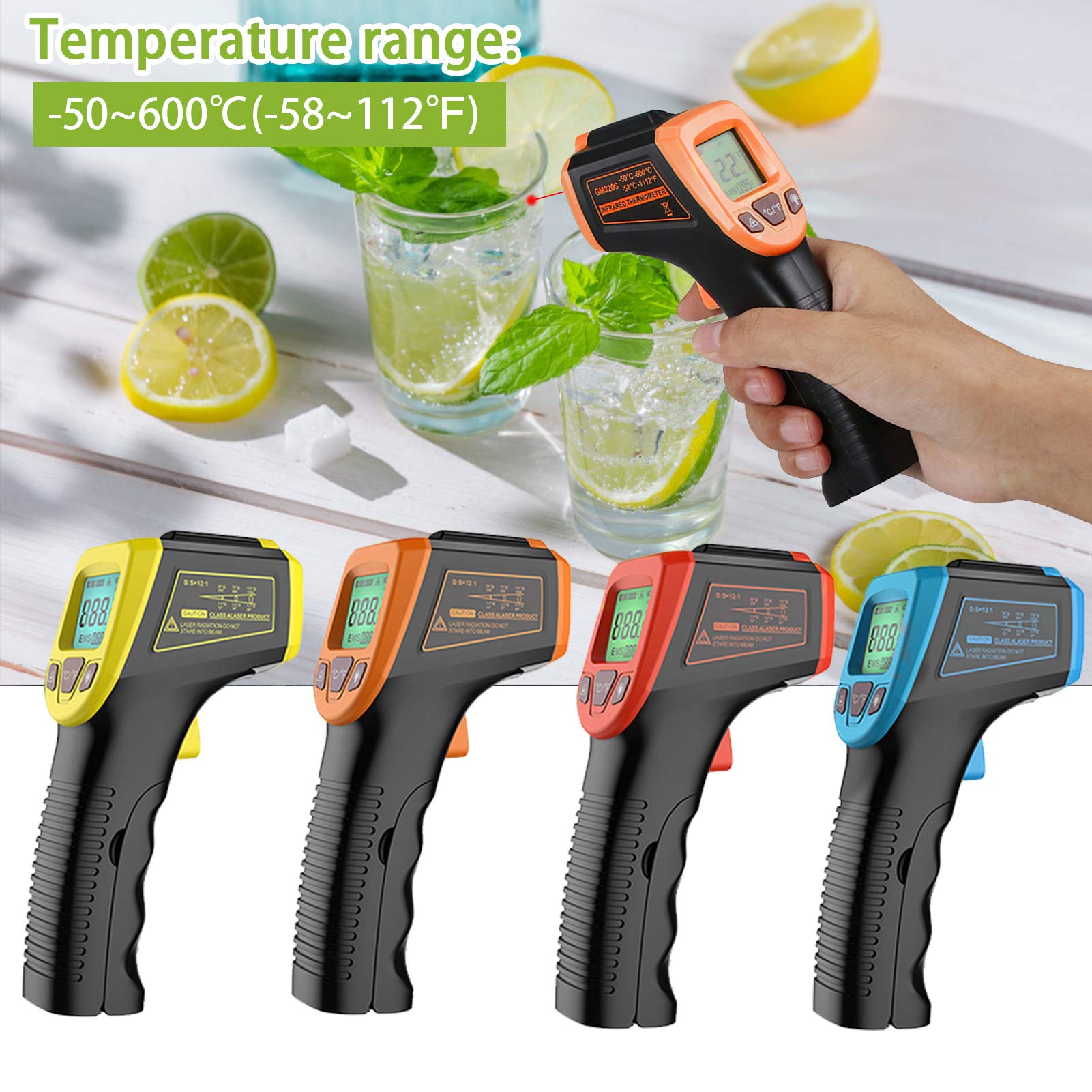 Termometro a infrarossi contatto zero digitale portatile con display LCD retroilluminato Emissività regolabile Gamma di temperature ampia Alta precisione per uso industriale