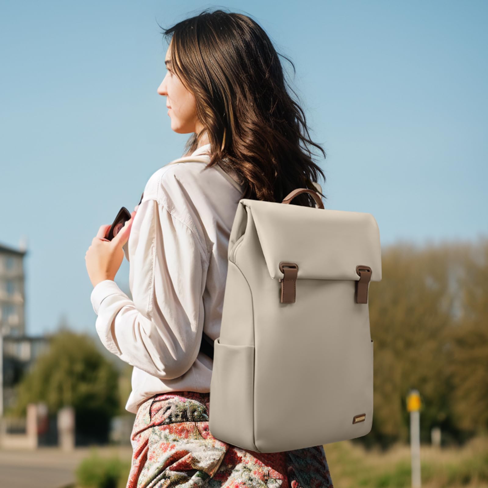 Sac à Dos Femme Ordinateur 15.6 Pouces Antivol - Backpack Loisir pour Voyage, École, Travail - Abricot