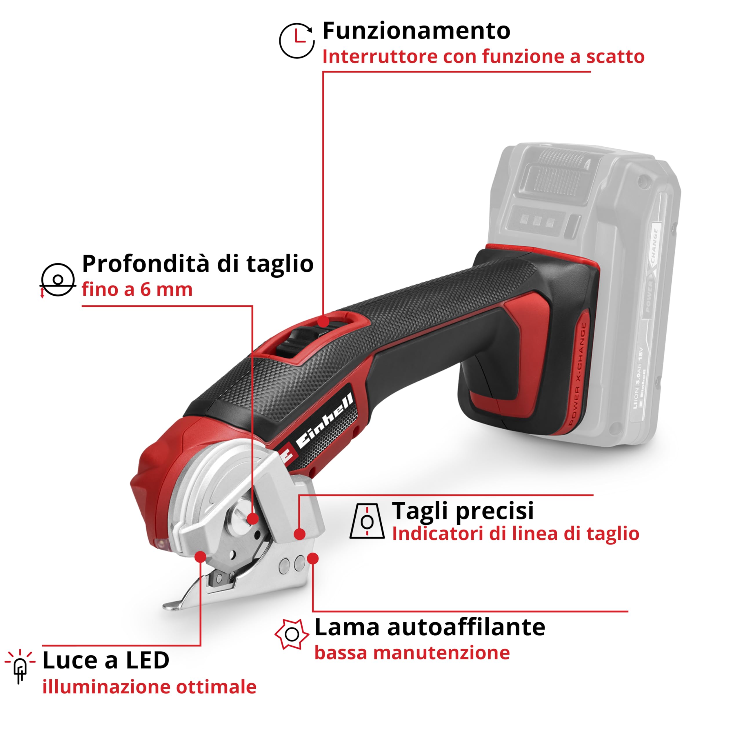 Taglierina universale Einhell TE-UC 18/6 Li - Solo Power X-Change (18 V, taglierina universale per materiali fino a 6 mm, luce LED, linea guida taglio, senza batteria)