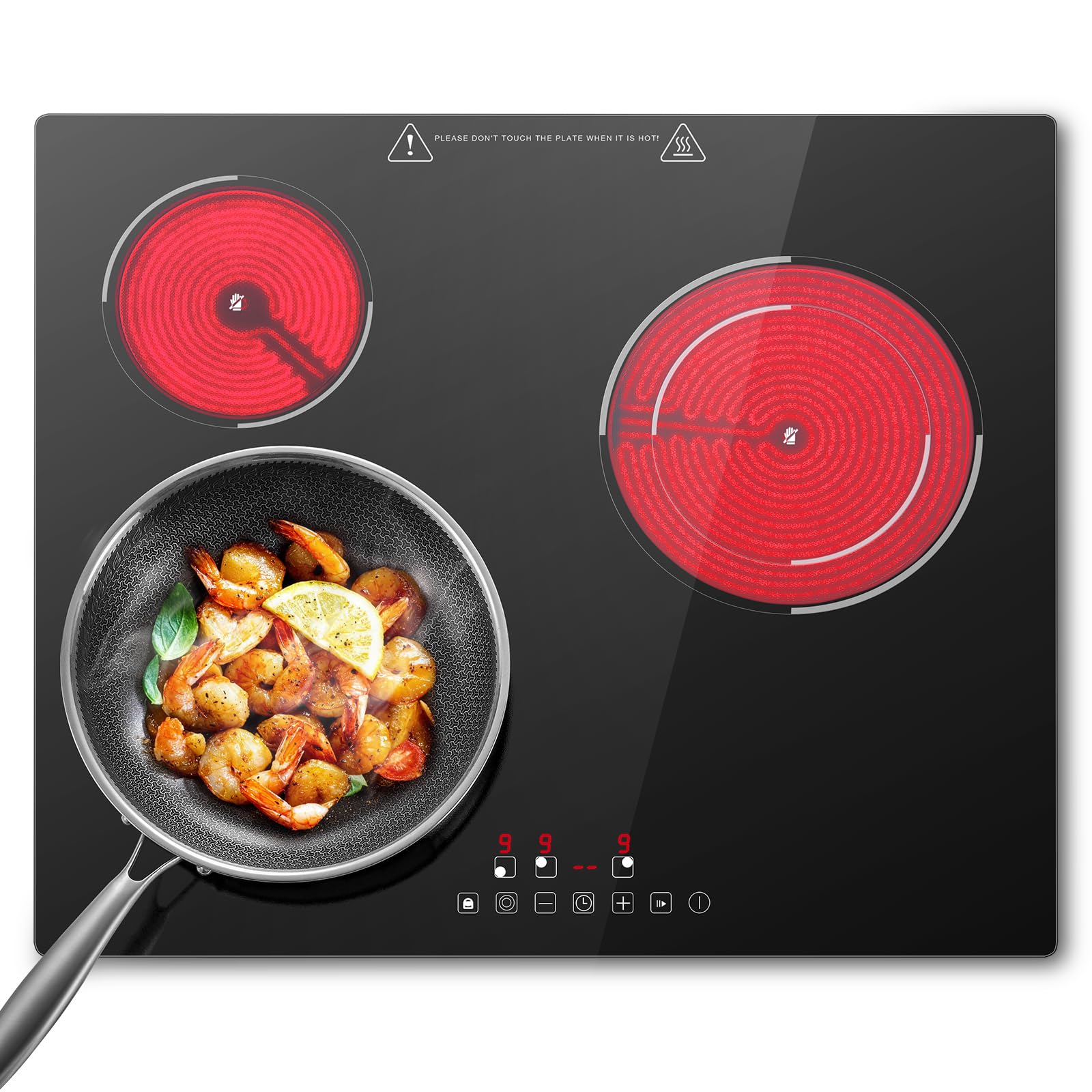 SNDOAS Placa Vitrocerámica 3 Fuegos 5200W, Vitroceramica 3 Zonas de Cocina (1200W+1800W+2200W), 9 Niveles de Calor, Seguridad para Niños, Temporizador 99 Min, Compatible con Todos los Utensilios — view 10