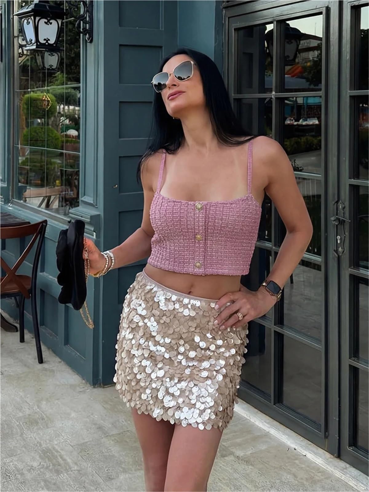 Minifalda Ajustada con Lentejuelas for Primavera y Verano, Falda Femenina con Cremallera Lateral, Cintura Alta, Fiesta Brillante