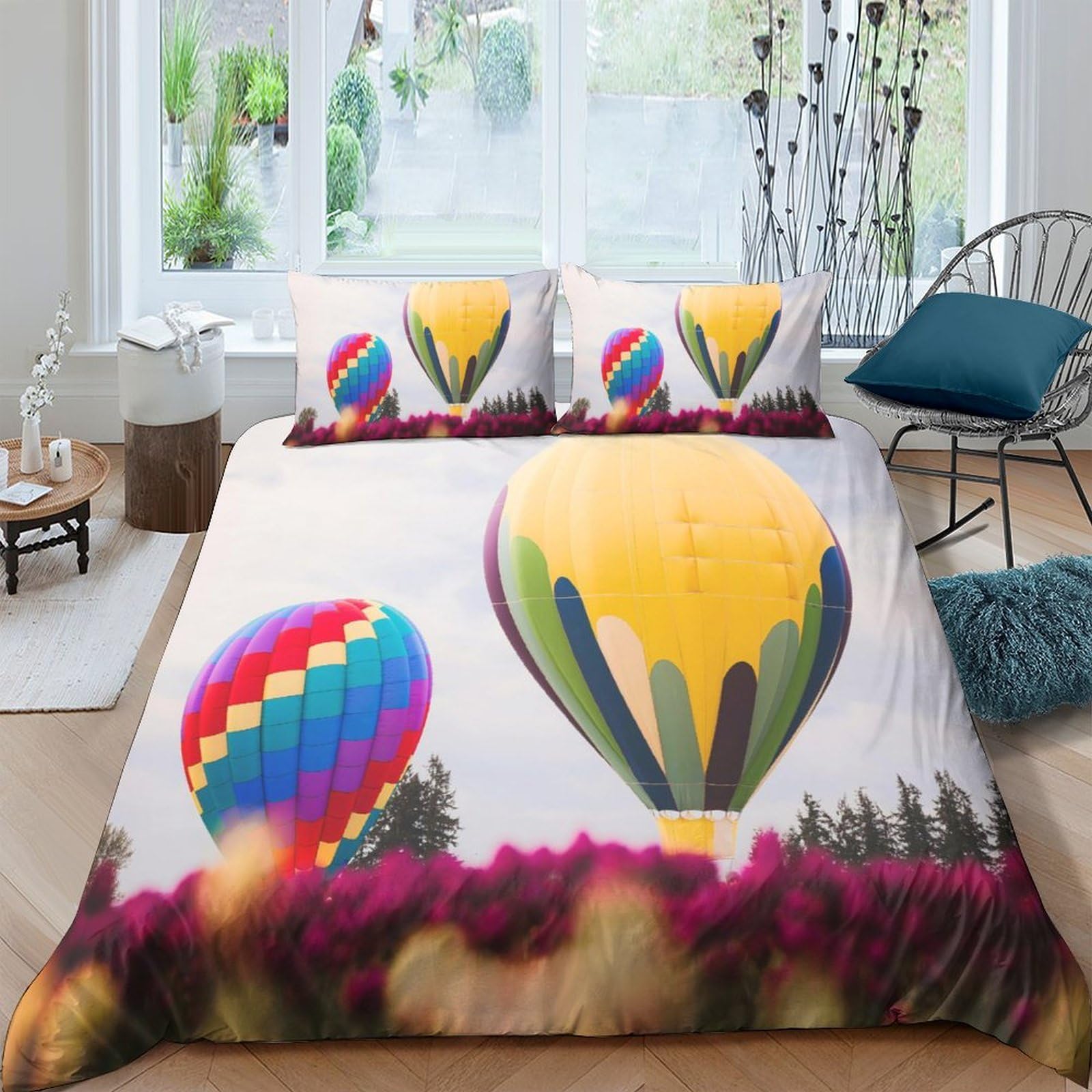 Ctjqhvkz Style-5 3D Printed Hot Air Balloon Fitted Sheet Microfiber Colourful Landscape Bed Cover For Bedroom Guest Room Decor Single（135X200cm）