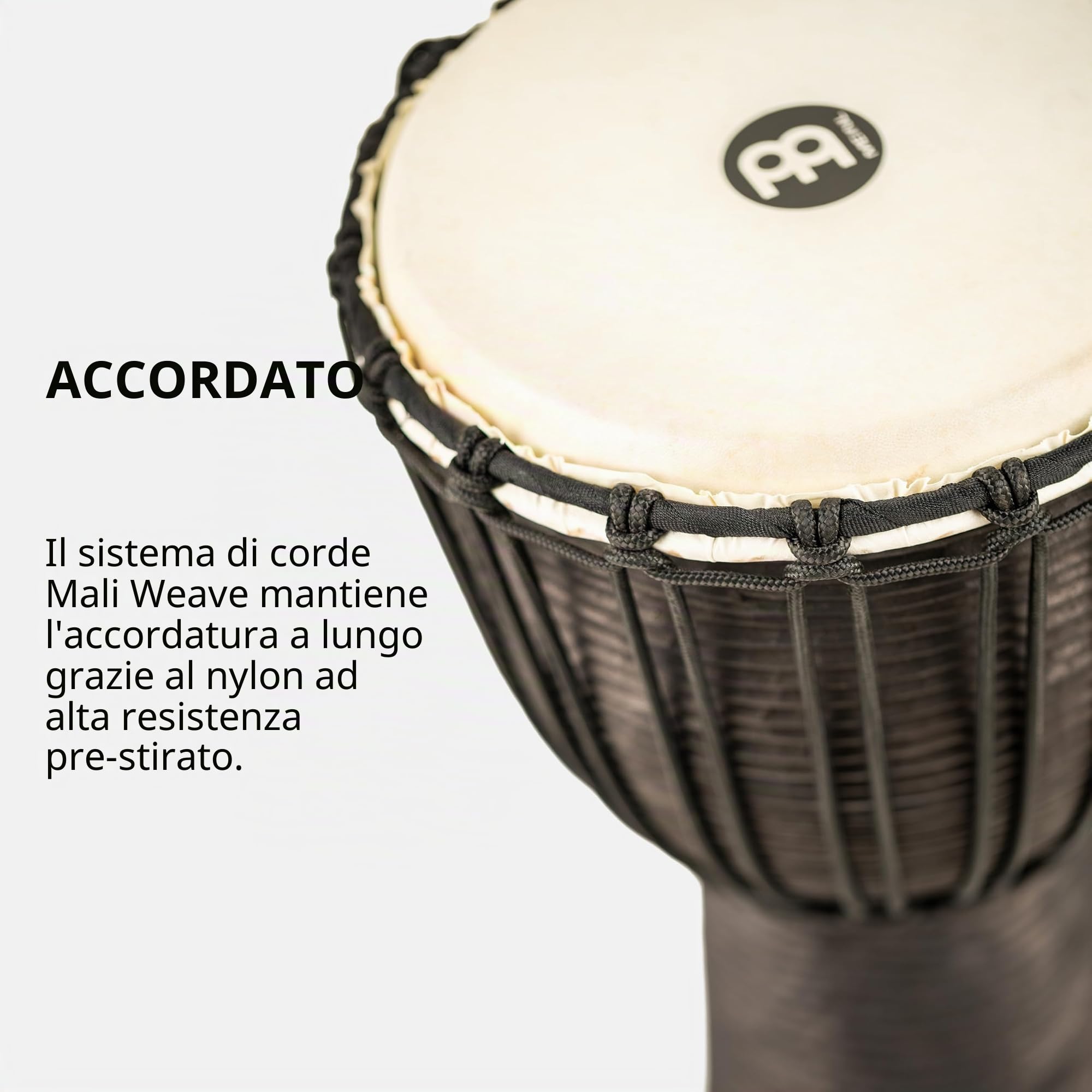 Meinl Percussion HDJ3-M, Djembe in legno, Serie Headliner/Black River, Tiraggio a Corde, Diametro 10", 25.4 cm, Misura M, Nero