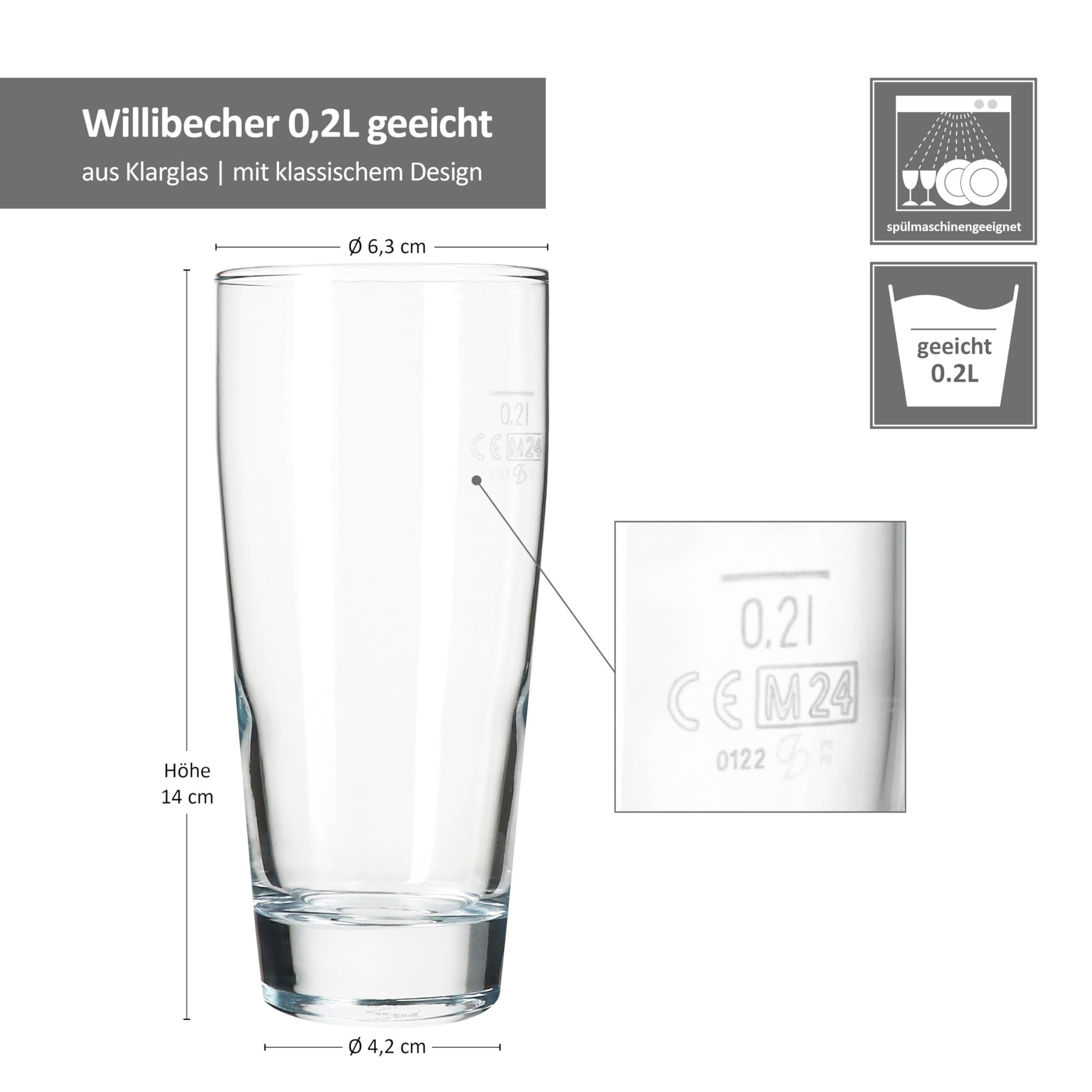 MamboCat 120er Set Willibecher 0,2 L geeicht I Biergläser aus klarem Glas mit Eichstrich I Trinkgläser für Bier, Wasser, Cocktails & Softgetränke ideal für Gastro, Bars & Restaurants
