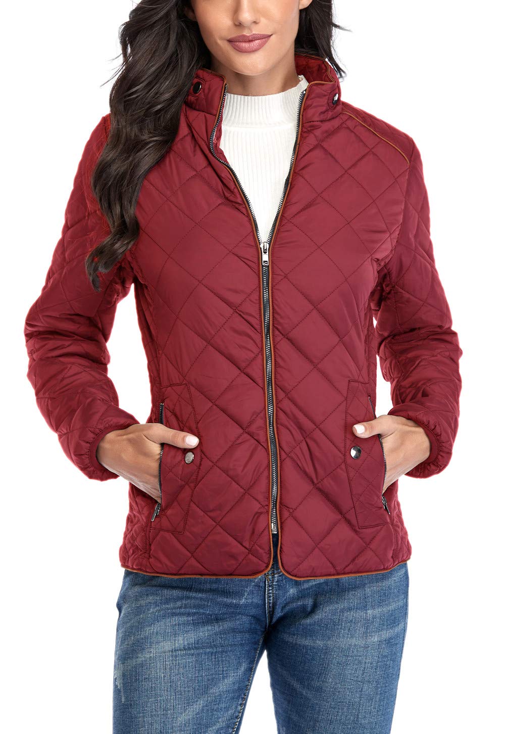 Anienaya Women's Lightweight Quilted Jacket Stand Collar Zip Warm Winter Coat Outwear w 2 Pockets