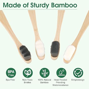 Nano Toothbrush 4Pcs, Soft Bamboo Brush Eco-Friendly for Sensitive Teeth | Nano soft toothbrush with ultra-fine bristles for gentle cleaning. Biodegradable bamboo, BPA-free, eco-friendly oral care