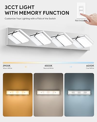 Miniatura 2 de VONLUCE Lámpara de tocador de baño, lámpara LED moderna de 4 luces, luces de baño ajustables 3CCT con función de memoria, pantallas giratorias,