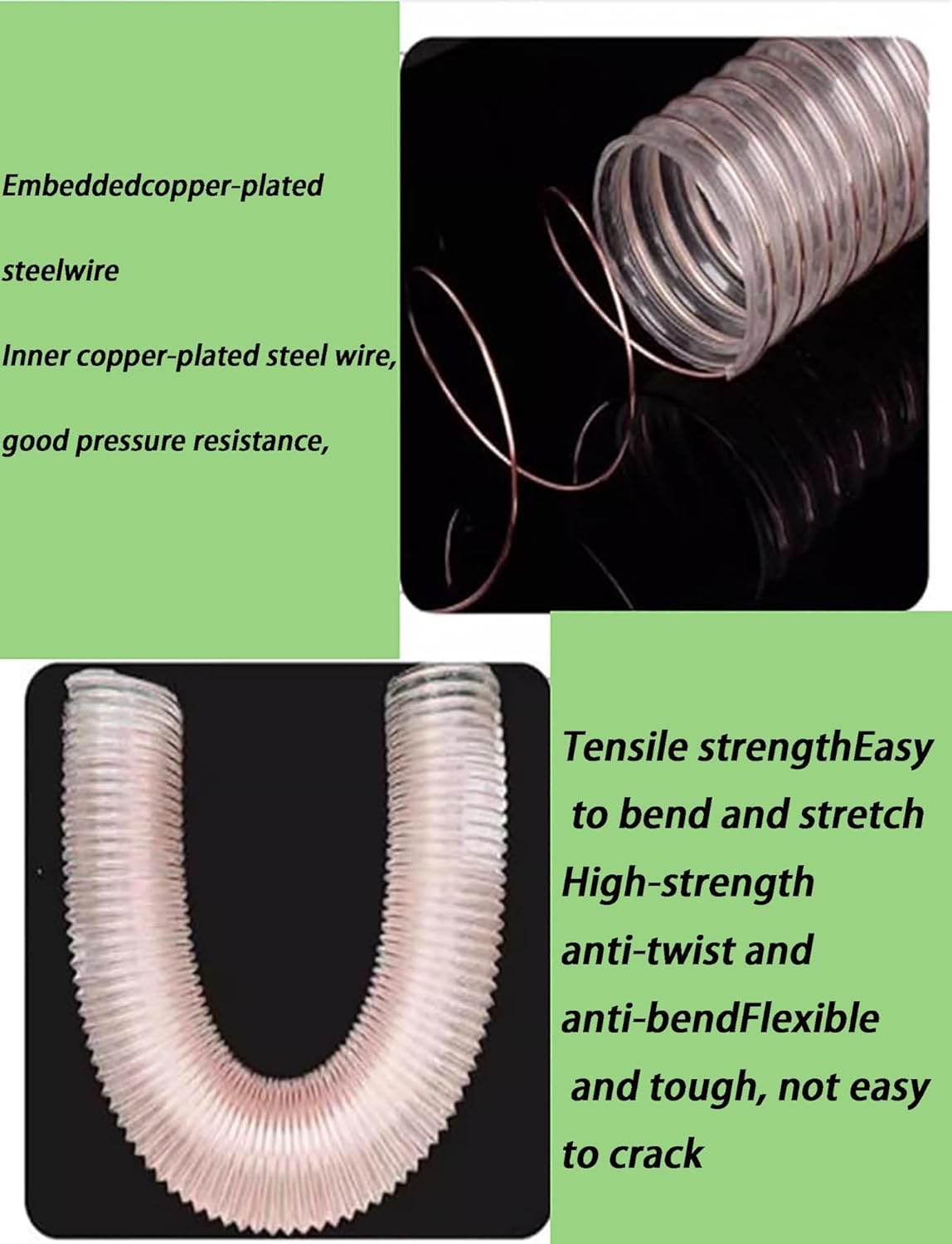 PU Flexible Vacuum Hose with Copper Wire Reinforcement, Transparent Industrial Suction Hose for Dust Wood Chips Collection(6.7"/170mm)