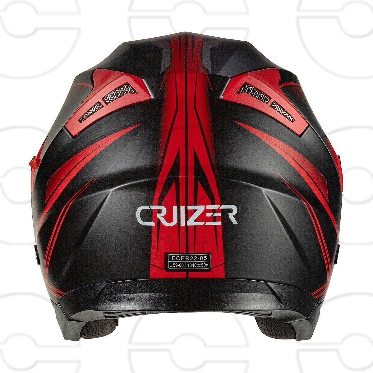 Cruizer Casco Jet Moto Scooter Omologato Doppia Visiera Nero Opaco Grafica Rosso