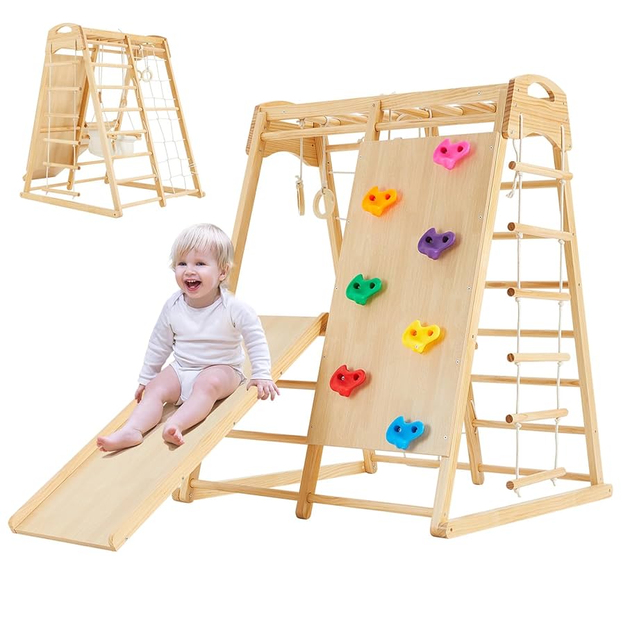 yunn⭐︎kids LIFE Qaba 6-in-1 Kids Indoor Playground Jungle Gym with Slide