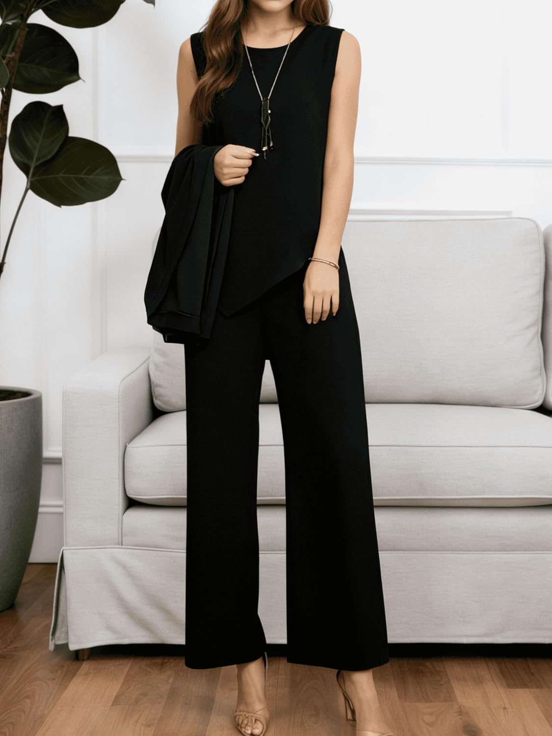 DEPENSL Women's 3 Piece Outfits Loungewear Sets Cardigan Cover up Tank Top Wide Leg Pant Suits Spring 2026 - Image 2