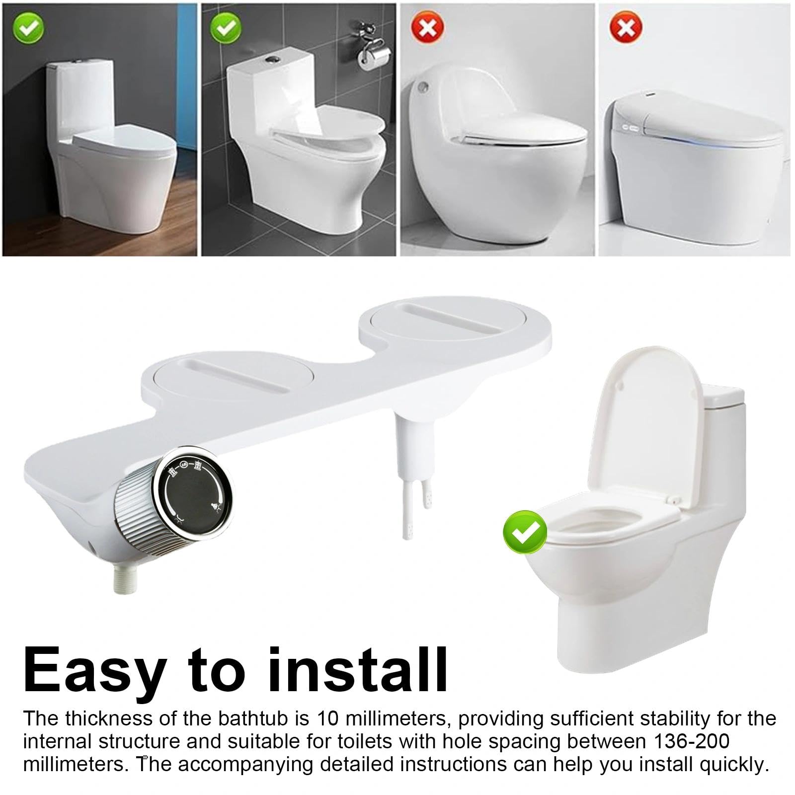 Wc Dusche, Einhand-Duscharmatur mit Zwei Strahldüsen Bidet Aufsatz für Toilette, Einstellbarer Wasserdruck Bidet Aufsatz, für Hotels und Badezimmer