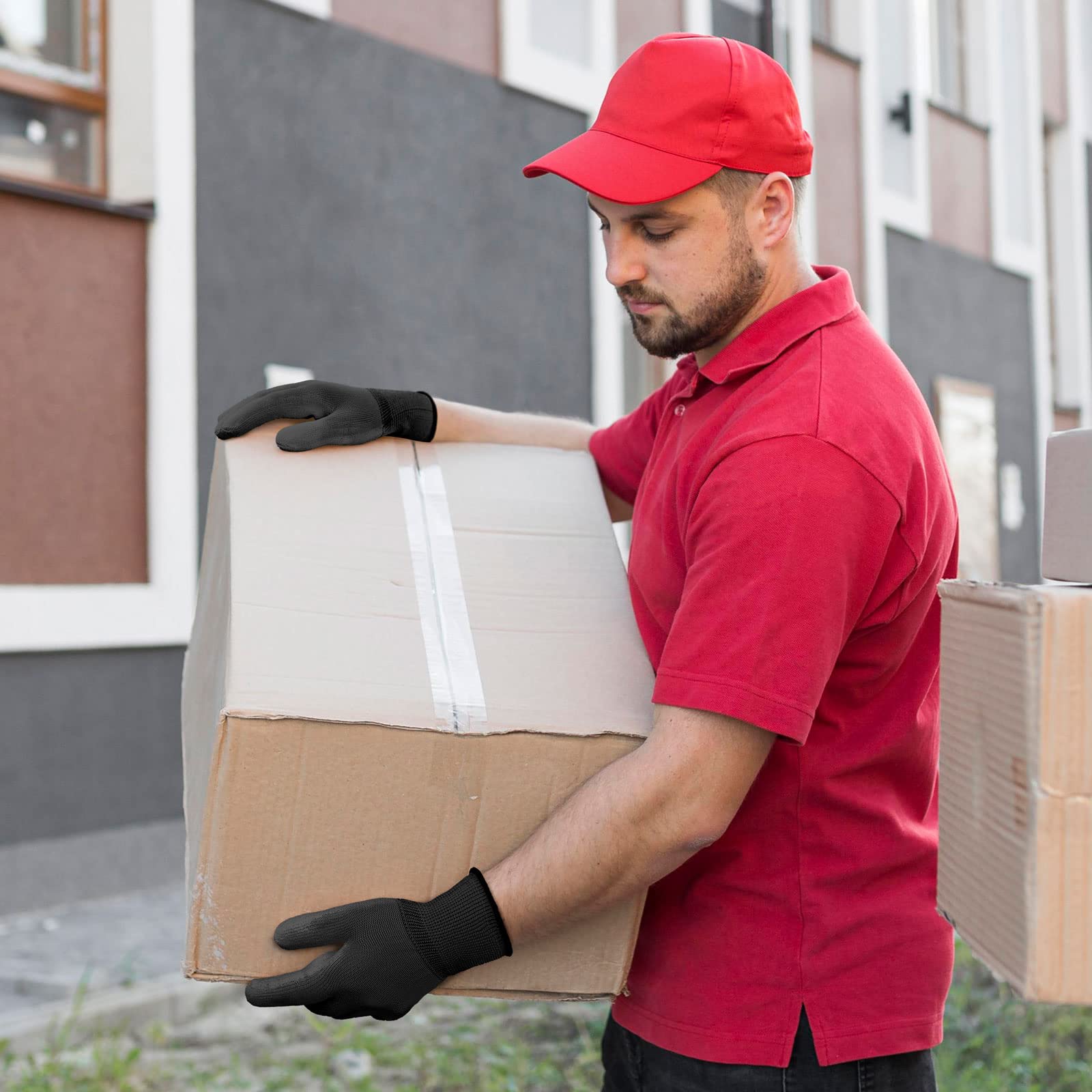12 pares de guantes de trabajo ultrafinos con revestimiento de poliuretano, transpirables, ligeros para precisión, jardinería, mejoras del hogar (negro, L)