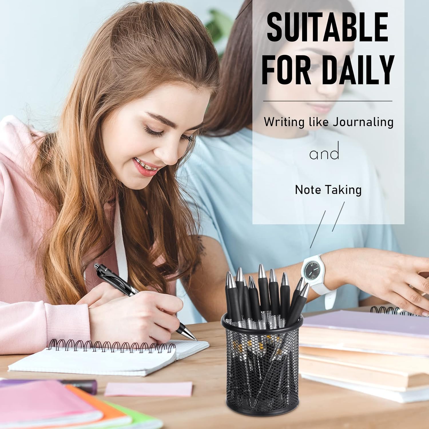 Spakon 200 Pieces Gel Pens Bulk Retractable Ink Ballpoint Pen Bulk Rolling Ball Medium Point 0.5mm Ballpoints with Soft Grip for Journal Writing Office Home(Black) - Image 6