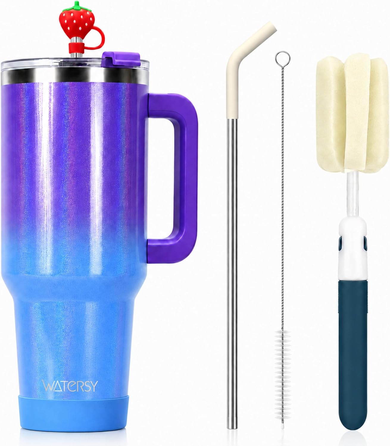 1.2L Insulated Mug with Handle and Straw, Double Walled Stainless Steel Coffee Mug to Carry (Keeps Cold for 34 Hours), Vacuum Cup for Tea, Cold Drinks and
