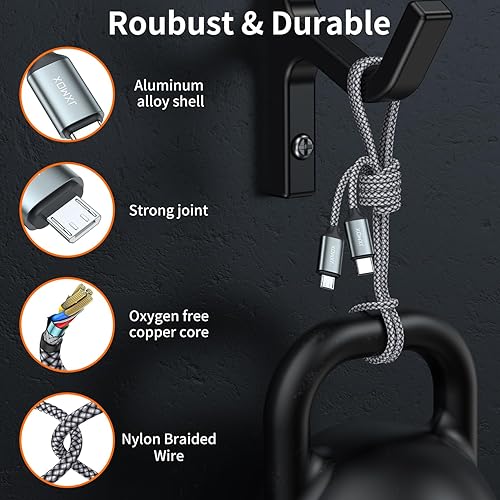 Miniatura 6 de JXMOX Cable USB C a Micro USB, (paquete de 2 unidades de 3.3 pies) tipo C a micro USB, compatible con carga y sincronización compatible con