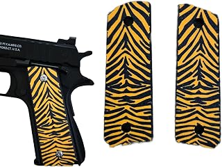 Full-Size 1911 Grips for Colt, Kimber, Springfield, Remington, Rock Island - Tiger Stripe Nylon Carbon Fiber, Smooth Classic Fit for Government & Commander Models