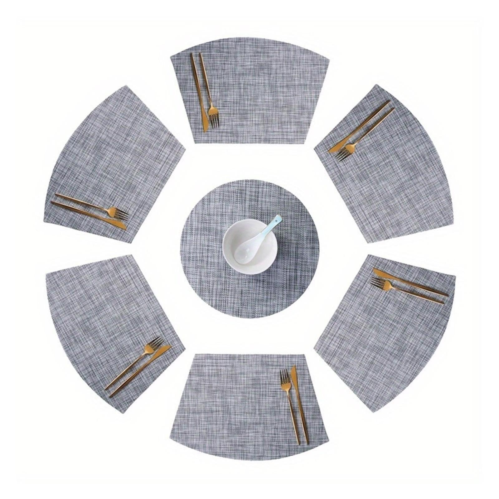 Mantel Individual Gris En Forma De Abanico De 7 Piezas