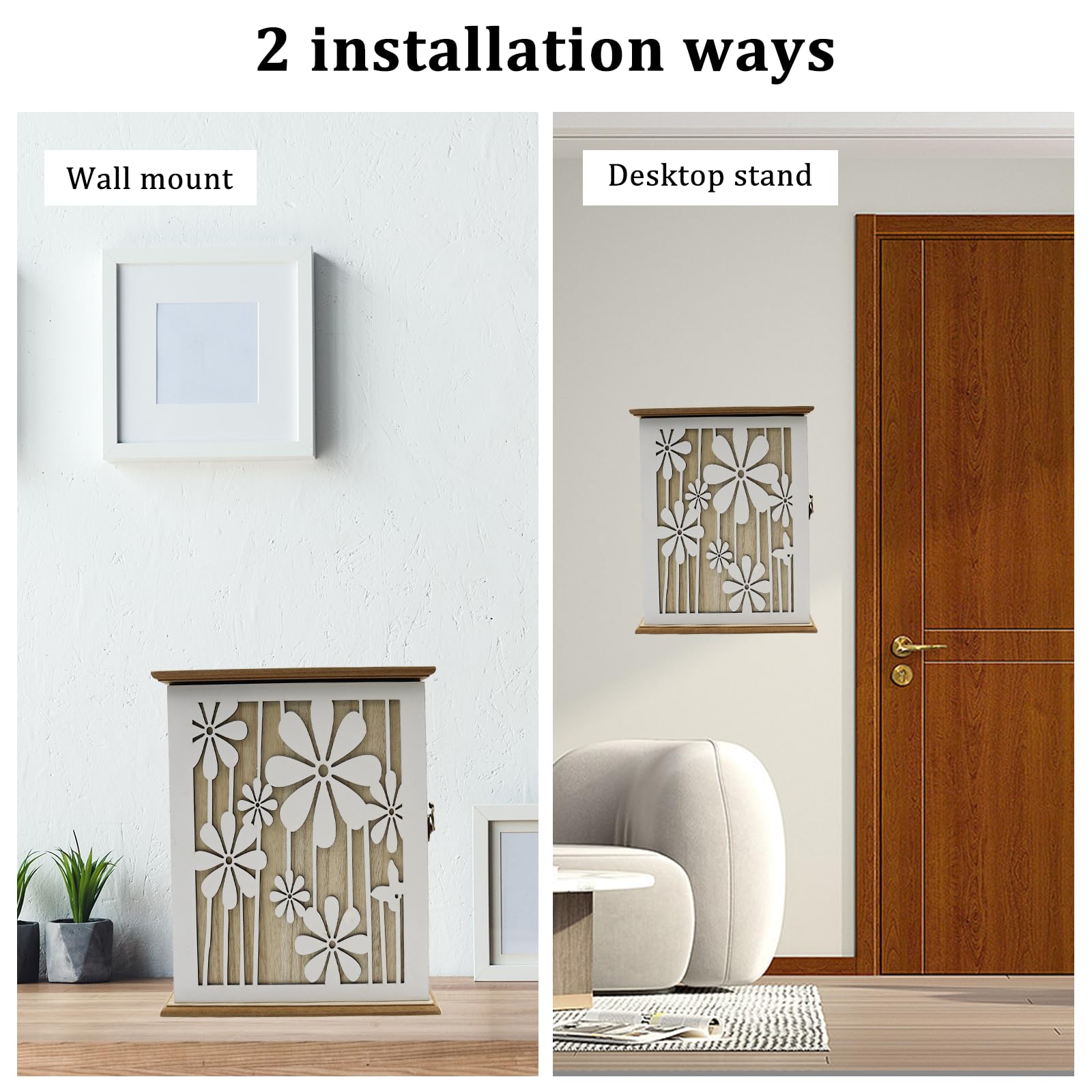 Cassetta Portachiàvi Da Parète in Legno,Elegant Daisy Portachiavi Da Parete,Cassettiera per Chiavi da Parete con 6 ganciper chiàvi per Corridoio D'ingresso Camera Da Letto (28.5x22x7cm)