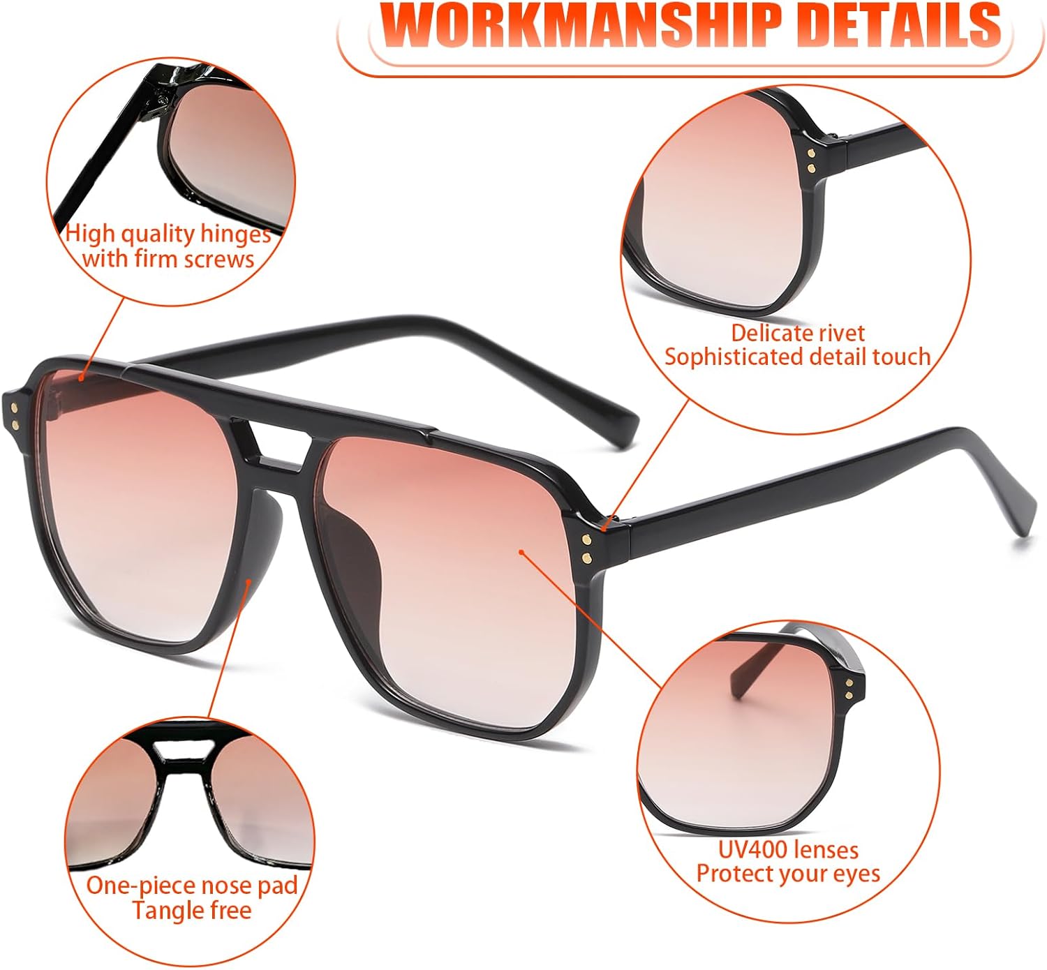 Vintage Square Sunglasses for Womes Men, Retro Aviator Sunglasses, Fashion Classic 70s Glasses - Image 7