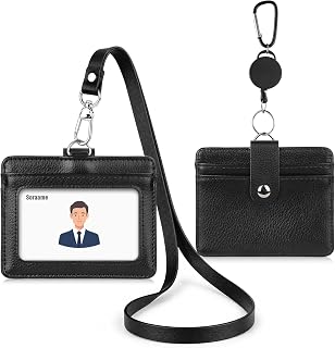 パスケース リール付き PUレザー IDカードホルダー 定期入れ&ICカードケース 横型&縦型タイプ 社員証・名札対応 伸縮リール付き 脱落防止 男女兼用 メンズ レディース ビジネス 通勤 便利 (PU横型-ブラック)