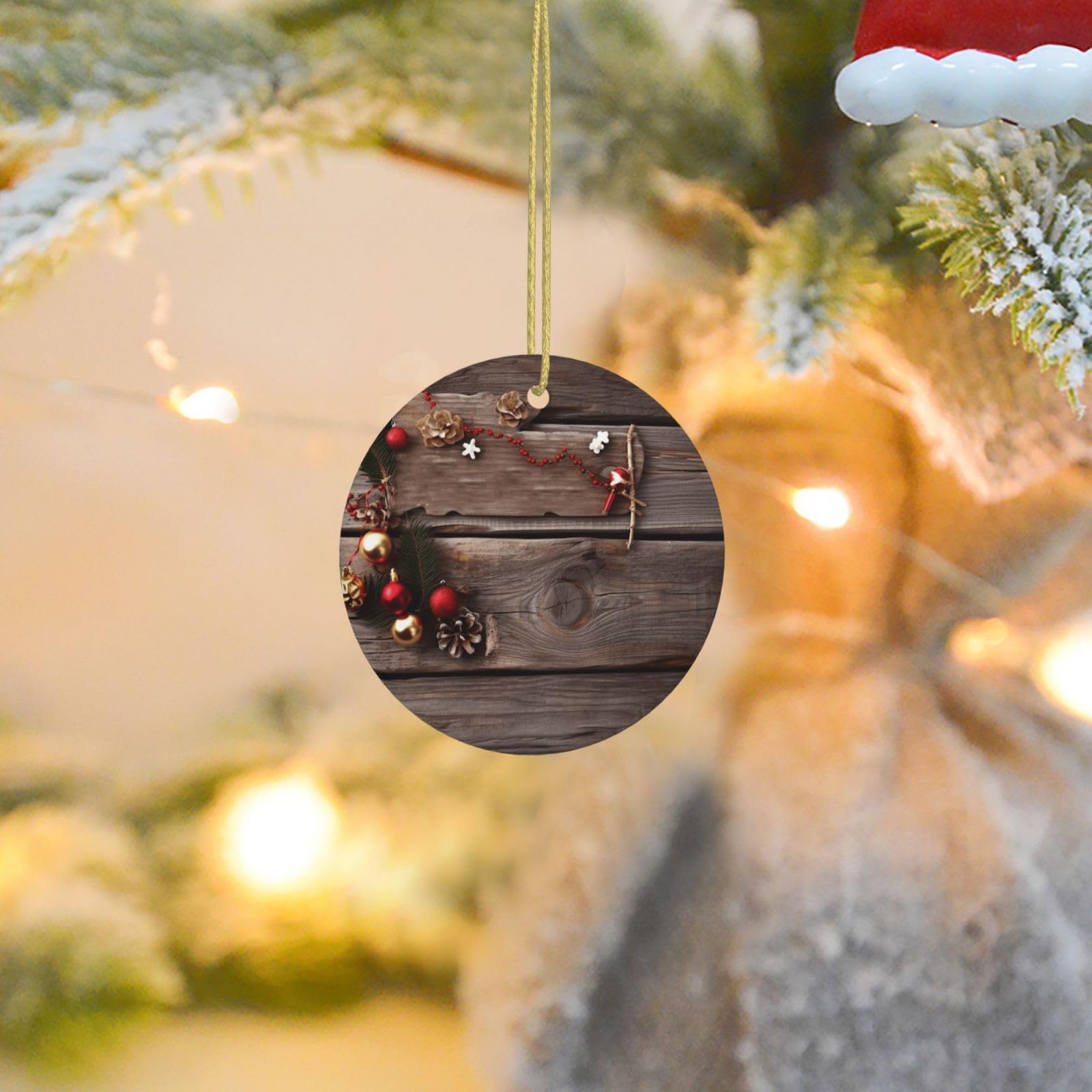 Christmas Tree Ornaments Ceramics Christmas Round Decorations Christmas Old Wooden Board Ceramics Ornaments Circle Pentagram Xmas Tree Hanging Pendant for Christmas Tree Party Holiday Home Decor